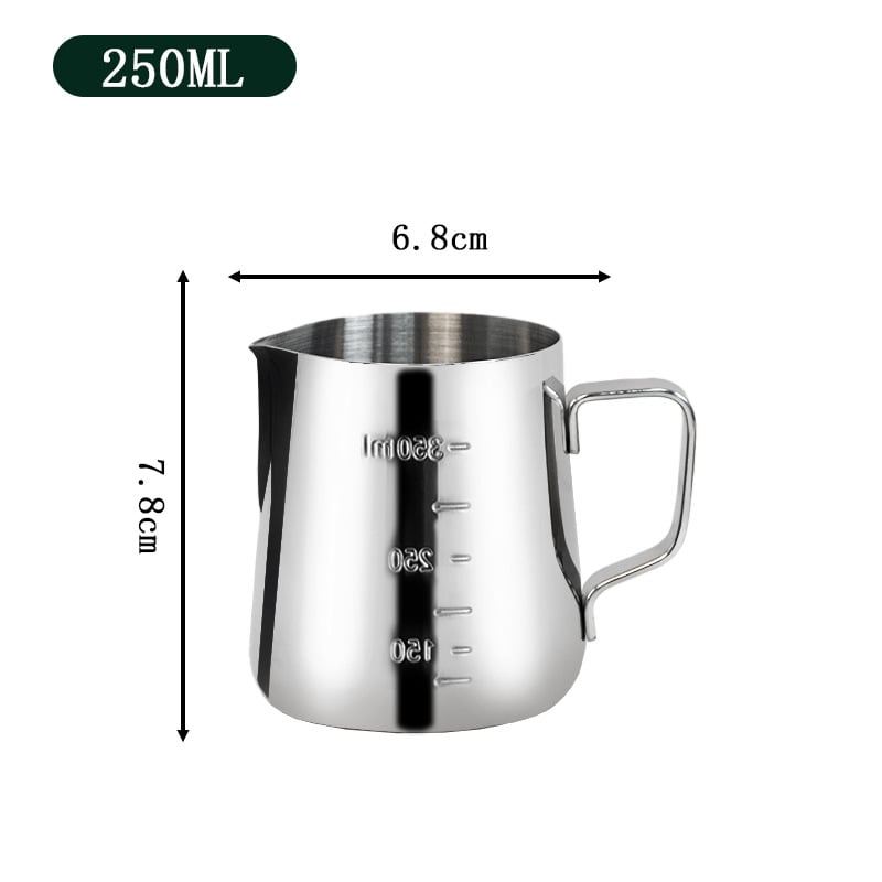 Κανάκι για latte art με στόμιο και κλίμακα, από ανοξείδωτο ατσάλι, μοντέρνος μινιμαλιστικός σχεδιασμός, premium ποιότητα, κατάλληλο για γραφείο, σπίτι και καφέ