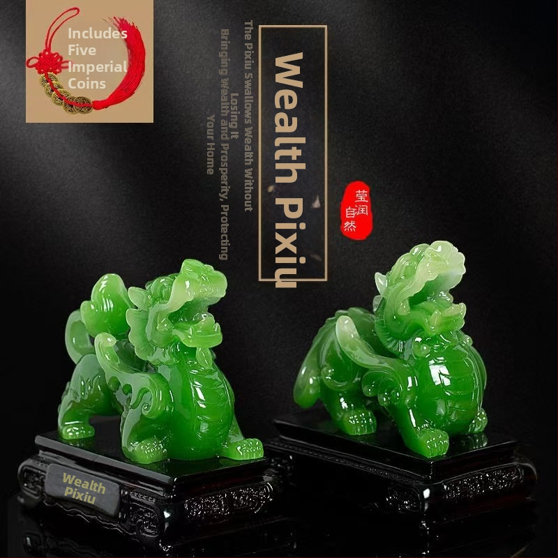 Pixiu sveķu statuja - Ķīniešu stils, gravēta un roku krāsota, Mājas dekors dzīvojamai istabai, guļamistabai, birojam, ieejas hallē (Materiāls: sveķi; Izpilde: gravēšana, roku krāsošana; Stils: Ķīniešu)