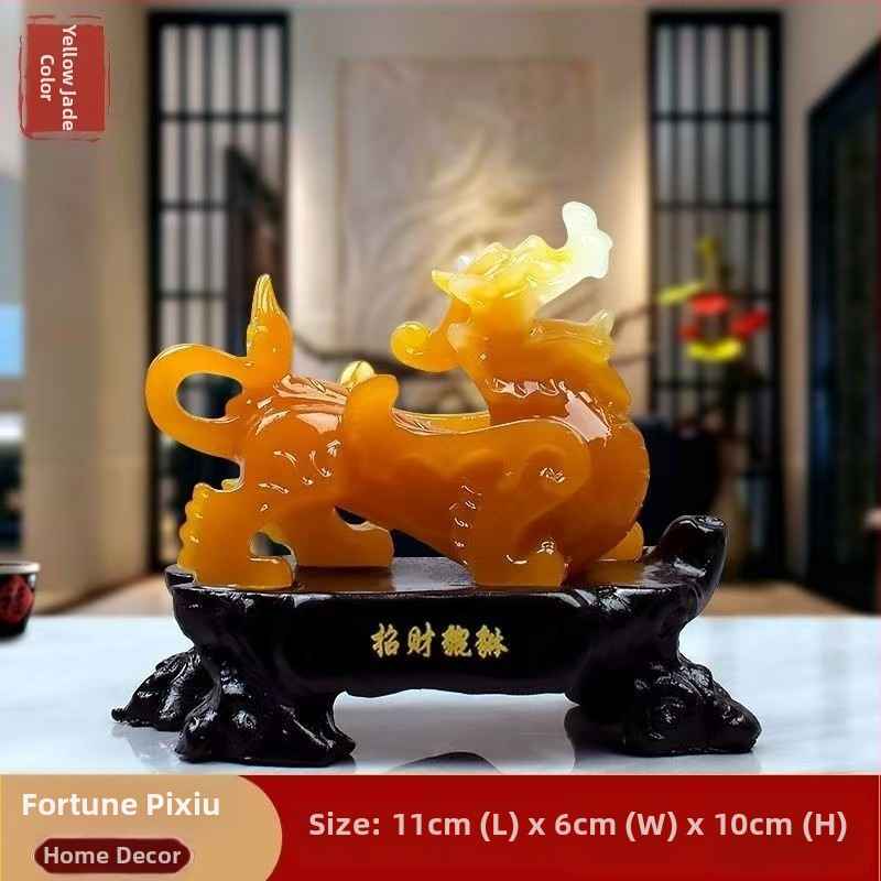 Pixiu sveķu statuja - Ķīniešu stils, gravēta un roku krāsota, Mājas dekors dzīvojamai istabai, guļamistabai, birojam, ieejas hallē (Materiāls: sveķi; Izpilde: gravēšana, roku krāsošana; Stils: Ķīniešu)