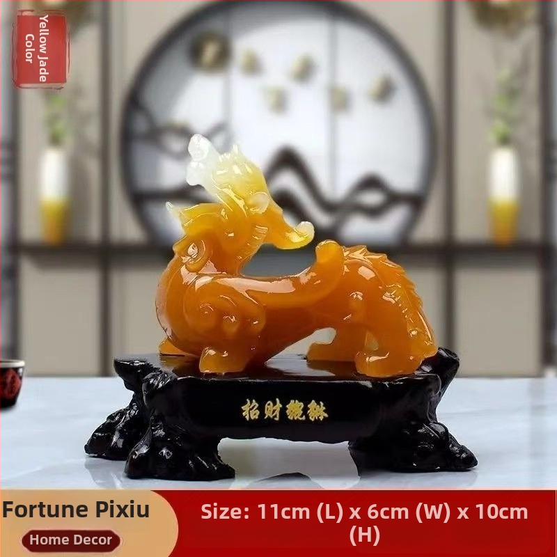 Pixiu sveķu statuja - Ķīniešu stils, gravēta un roku krāsota, Mājas dekors dzīvojamai istabai, guļamistabai, birojam, ieejas hallē (Materiāls: sveķi; Izpilde: gravēšana, roku krāsošana; Stils: Ķīniešu)