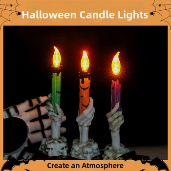 Scēnas rekvizīts: galvaskauss ar sveci Halloweenam, plastmasa, Tongmeng, festivāla stils