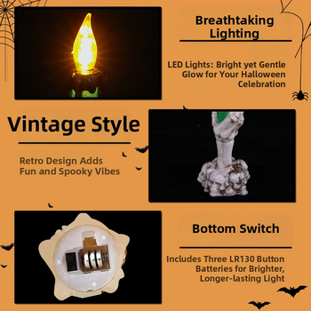 Scēnas rekvizīts: galvaskauss ar sveci Halloweenam, plastmasa, Tongmeng, festivāla stils