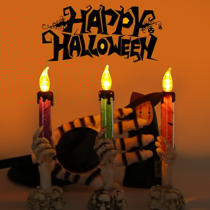 Scēnas rekvizīts: galvaskauss ar sveci Halloweenam, plastmasa, Tongmeng, festivāla stils