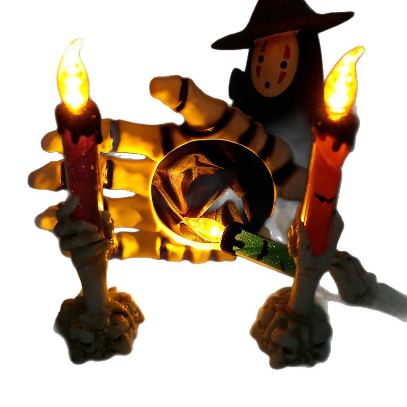 Scēnas rekvizīts: galvaskauss ar sveci Halloweenam, plastmasa, Tongmeng, festivāla stils