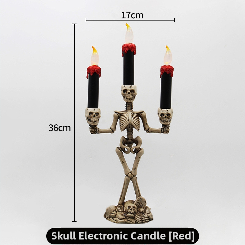 Scēnas rekvizīts: galvaskauss ar sveci Halloweenam, plastmasa, Tongmeng, festivāla stils