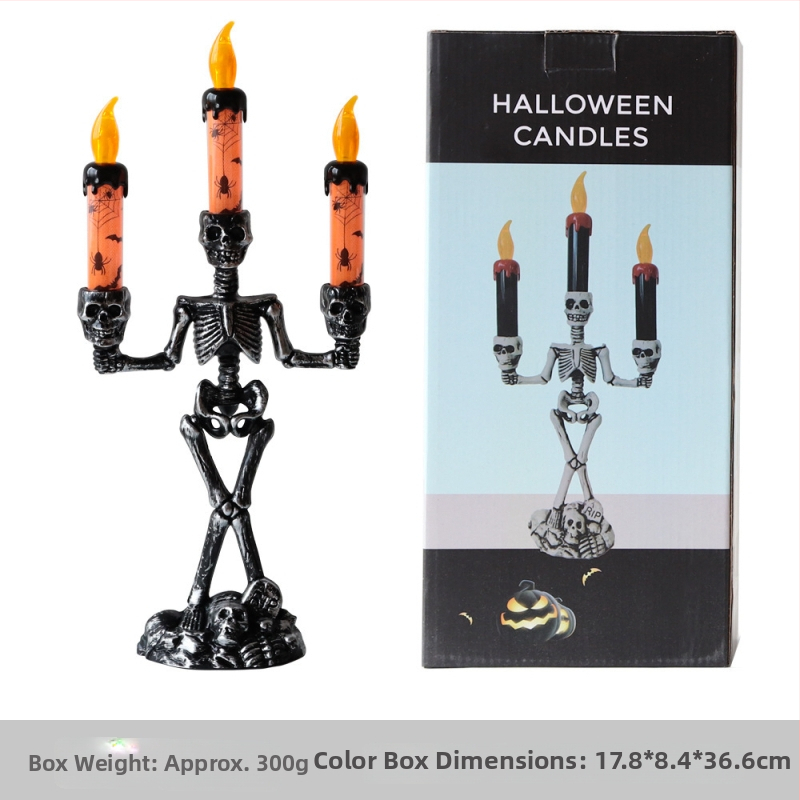 Scēnas rekvizīts: galvaskauss ar sveci Halloweenam, plastmasa, Tongmeng, festivāla stils