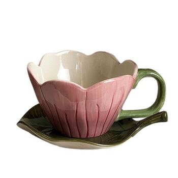 Σετ κεραμικών φλυτζανιών καφέ σε σχήμα τουλίπας με πιατάκι και δίσκο, ρετρό στυλ, ελαφρύς πολυτελής σχεδιασμός, δυνατότητα εκτύπωσης λογότυπου, συσκευασμένο ως σετ