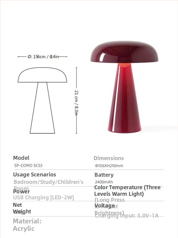 Galdlampa ar sēņu formu, USB uzlādes atmosfēras nakts gaisma, modelis Xy36, plastmasas turētājs, mūsdienīgs minimālisma stils