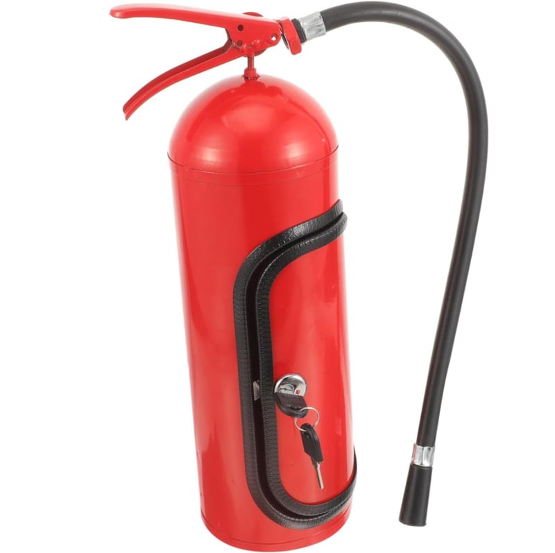 Железен държач за бутилки вино във форма на пожарогасител, модерен метален декоративен предмет за дом, офис и хотел/ресторант