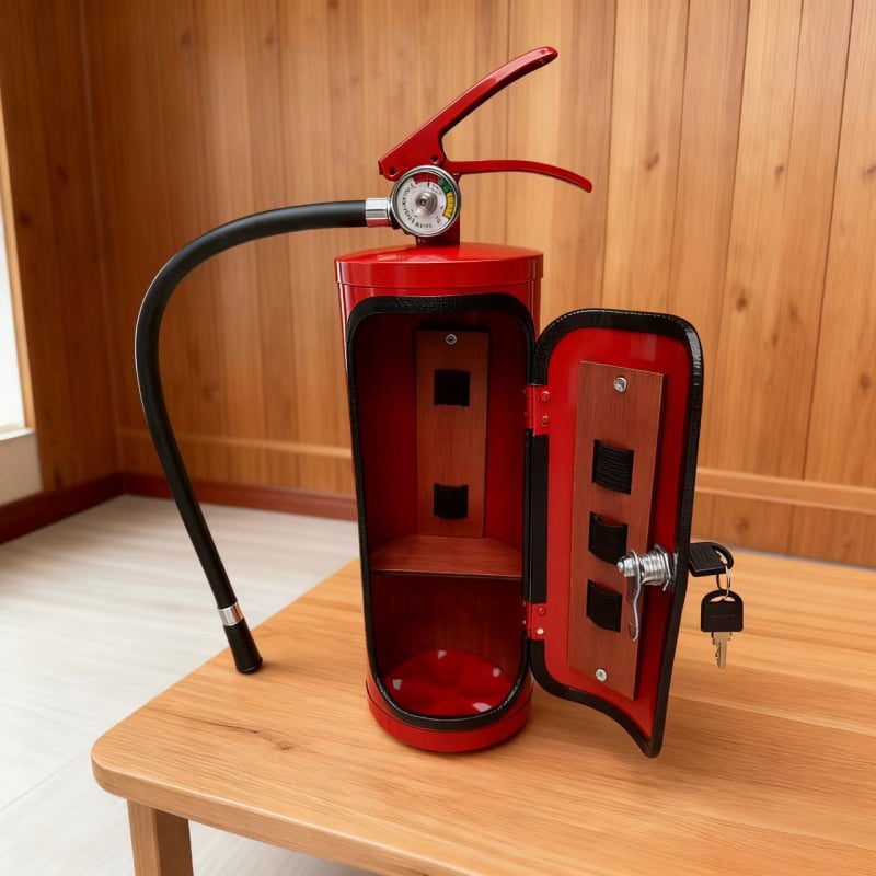 Железен държач за бутилки вино във форма на пожарогасител, модерен метален декоративен предмет за дом, офис и хотел/ресторант