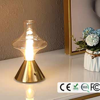 NHCL-020 Antīkā klasiskā stikla galda lampa ar metāla turētāju, pieskāriena dimmer un nakts gaismu