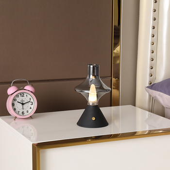 NHCL-020 Antīkā klasiskā stikla galda lampa ar metāla turētāju, pieskāriena dimmer un nakts gaismu