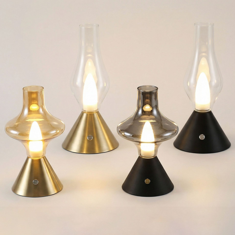 NHCL-020 Antīkā klasiskā stikla galda lampa ar metāla turētāju, pieskāriena dimmer un nakts gaismu