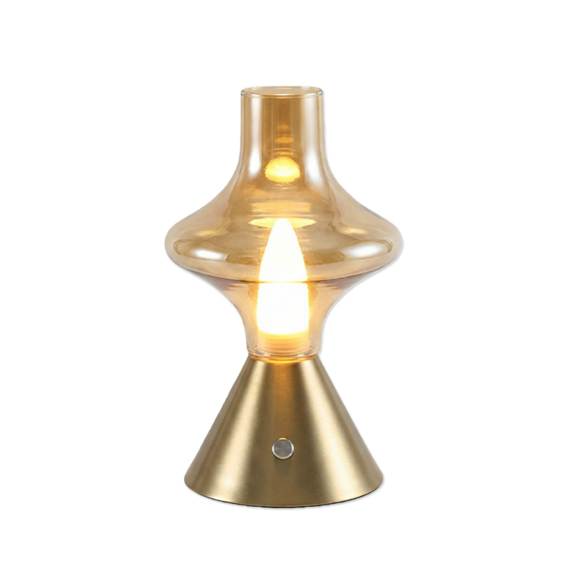 NHCL-020 Antīkā klasiskā stikla galda lampa ar metāla turētāju, pieskāriena dimmer un nakts gaismu