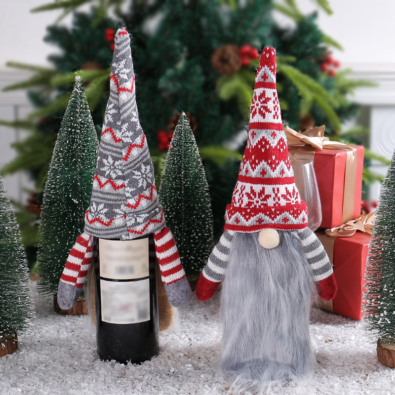 Плетено покривало за бутилка вино с безлико Дядо Коледа от Cangyan, подходящо за коледна декорация