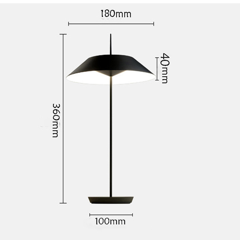 Декоративна настолна лампа - чадърна форма, презареждаща, безстъпково димиране; метална конструкция, преносима; подходяща за спалня, учебна стая, бар или кафе атмосфера; функции: нощна светлина, светлина за учене, амбиентно осветление
