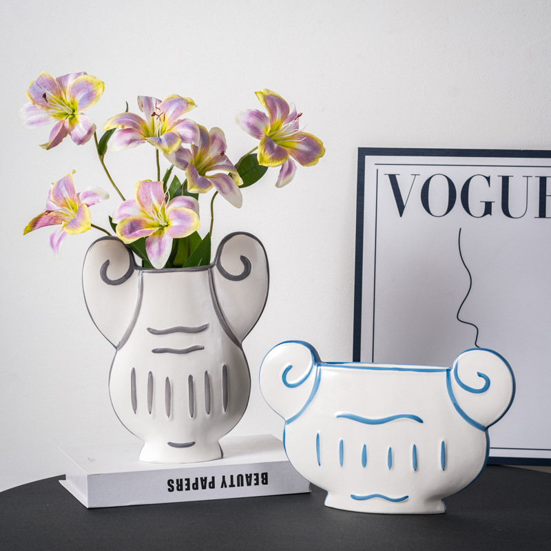 Κεραμικό βάζο λουλουδιών, χειροποίητο αισθητικός διακοσμητικός για σαλόνι και είσοδος; Υλικό: κεραμικά; Επιφάνεια: Άλλο; Μη εισαγόμενο; Δώρο: Όχι