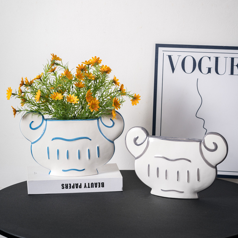 Κεραμικό βάζο λουλουδιών, χειροποίητο αισθητικός διακοσμητικός για σαλόνι και είσοδος; Υλικό: κεραμικά; Επιφάνεια: Άλλο; Μη εισαγόμενο; Δώρο: Όχι