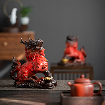 Kirin porculanska para figūra za Feng Shui, ukras dnevnog boravka i ureda — Mad Monkey, životinje, glazura u boji, polu ručna izrada