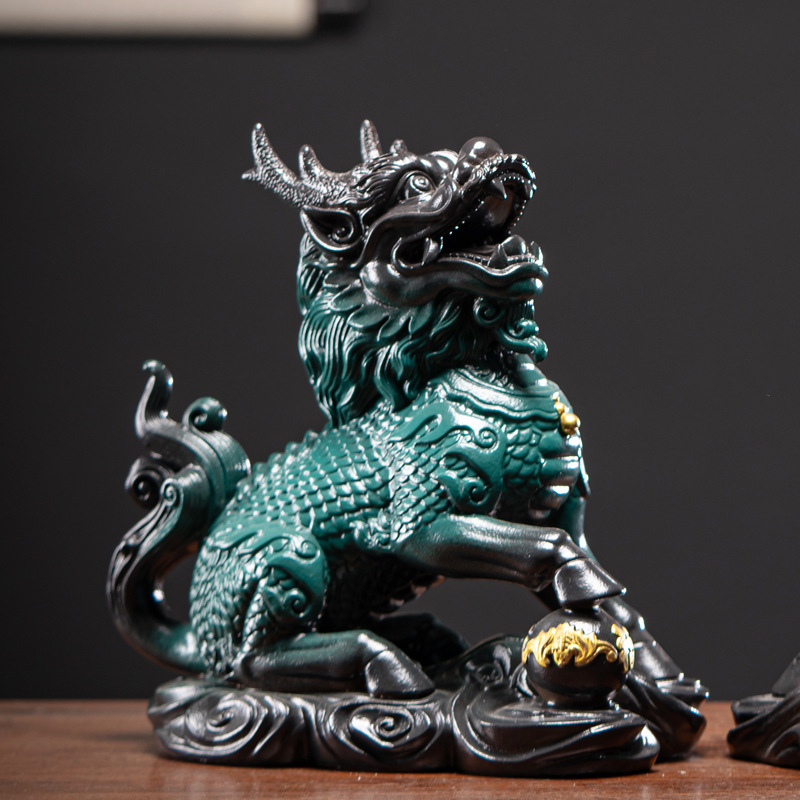 Kirin porculanska para figūra za Feng Shui, ukras dnevnog boravka i ureda — Mad Monkey, životinje, glazura u boji, polu ručna izrada