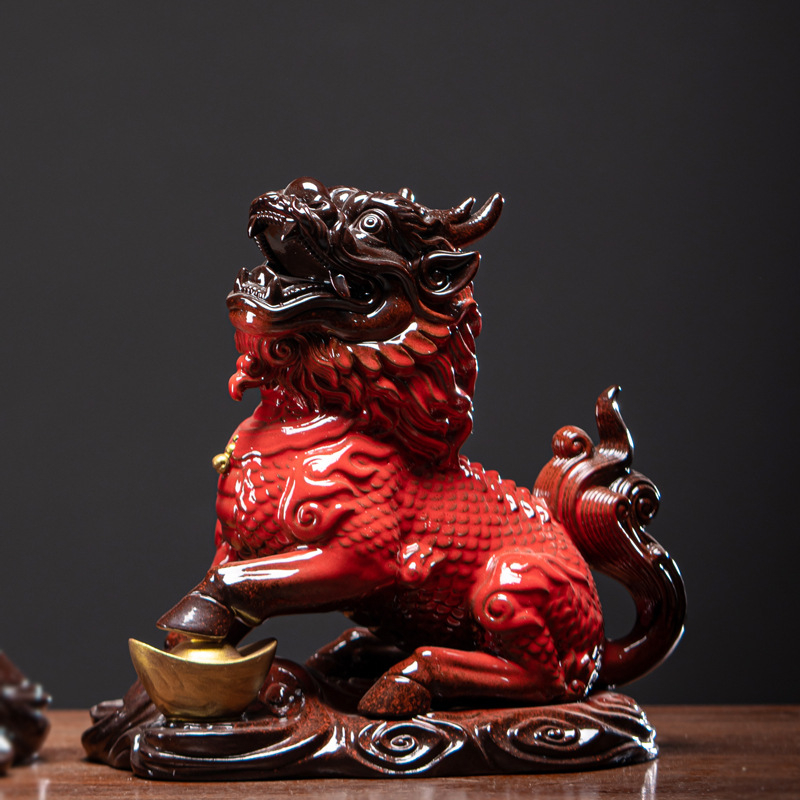 Kirin porculanska para figūra za Feng Shui, ukras dnevnog boravka i ureda — Mad Monkey, životinje, glazura u boji, polu ručna izrada