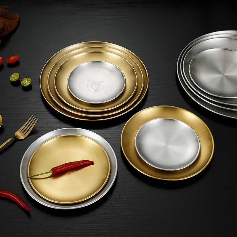 Πλάκα μπάρμπεκιου από ανοξείδωτο ατσάλι, στρογγυλή, ηλεκτροπλατινοποιημένη επιφάνεια, Σκανδιναβικό στυλ, απλό μοτίβο