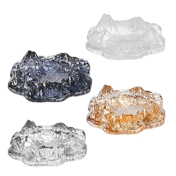 Stiklinė peleninė Europos stiliaus su ledyno ir sniego kalno motyvais; dekoratyvinis ir kolekcinis gaminys namams, barui ar biurui.