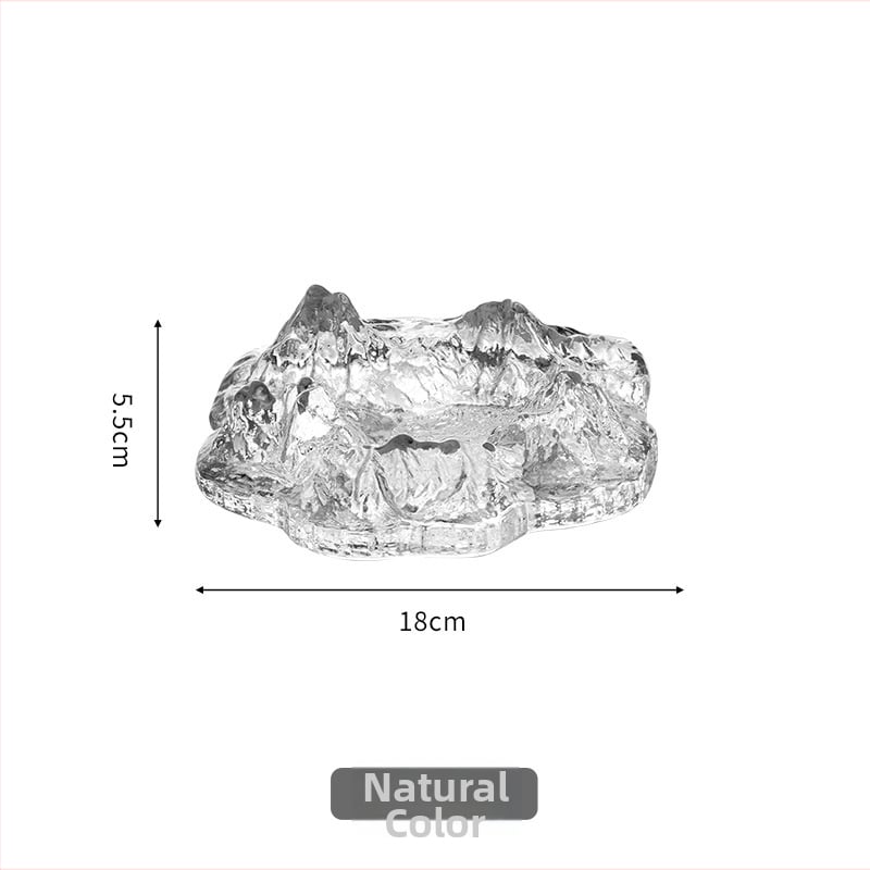 Stiklinė peleninė Europos stiliaus su ledyno ir sniego kalno motyvais; dekoratyvinis ir kolekcinis gaminys namams, barui ar biurui.