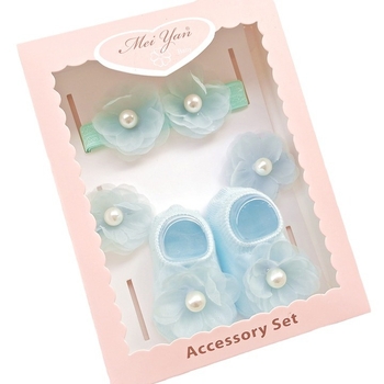 Laste tüdrukute juukse aksessuaaride komplekt – käsitöö, pärlilille motiiviga, printsesside sari; sisaldab juuksebandi, juukseklipse ja väikesi sokke