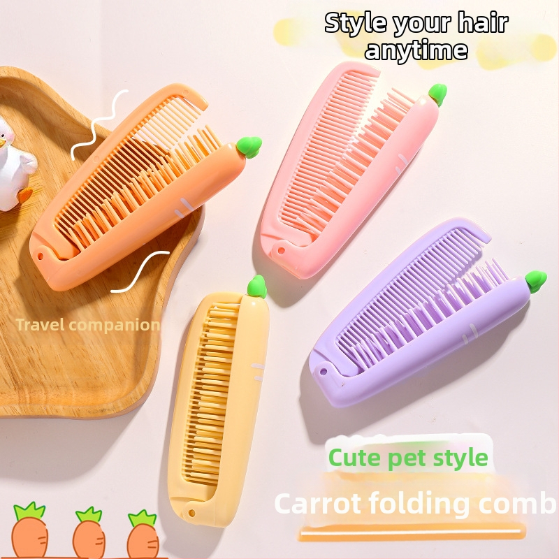 Lastele mõeldud porgandi kujuline kokkupandav kamm pikkadele juustele — kaasaskantav, kaheotstarbeline sirgestamiseks ja lokkide tekitamiseks