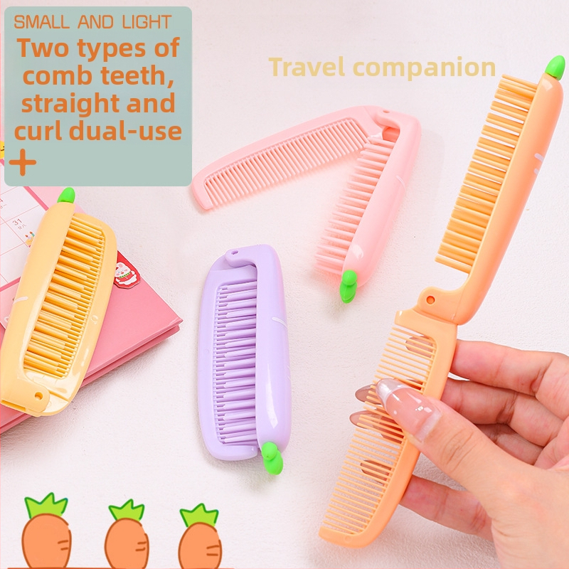 Lastele mõeldud porgandi kujuline kokkupandav kamm pikkadele juustele — kaasaskantav, kaheotstarbeline sirgestamiseks ja lokkide tekitamiseks