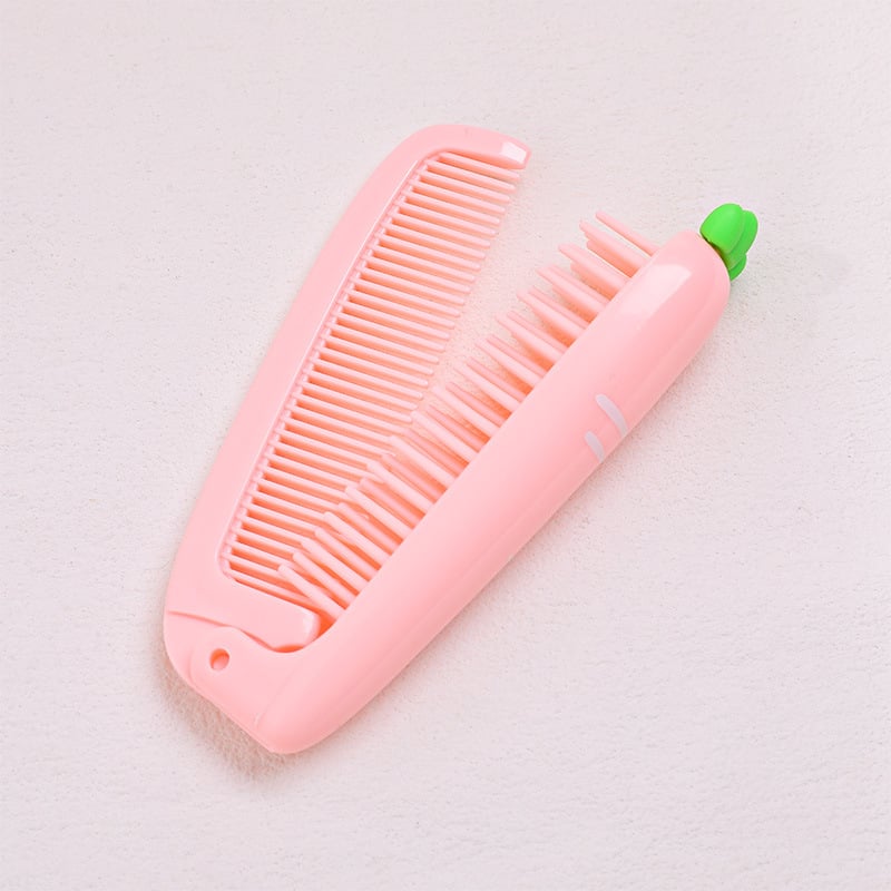 Lastele mõeldud porgandi kujuline kokkupandav kamm pikkadele juustele — kaasaskantav, kaheotstarbeline sirgestamiseks ja lokkide tekitamiseks