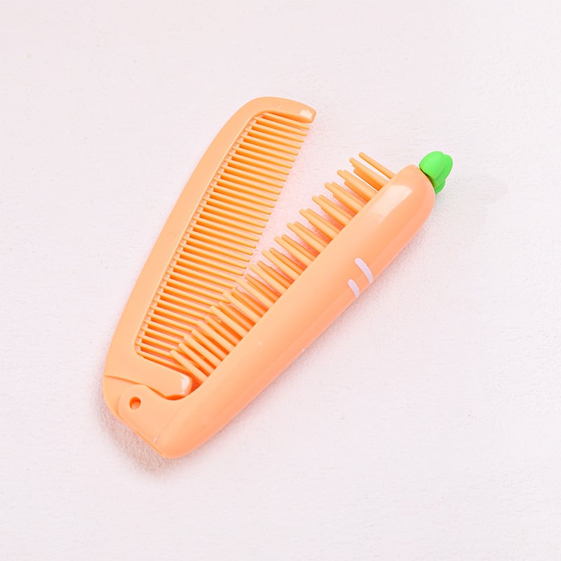 Lastele mõeldud porgandi kujuline kokkupandav kamm pikkadele juustele — kaasaskantav, kaheotstarbeline sirgestamiseks ja lokkide tekitamiseks