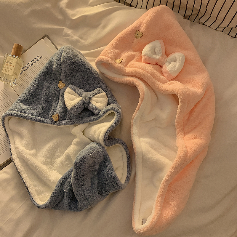 Căciulă de uscare a părului din fleece coral, 150D, țesătură simplă, peste 200 g, personalizabil