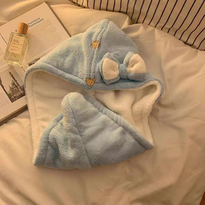 Căciulă de uscare a părului din fleece coral, 150D, țesătură simplă, peste 200 g, personalizabil