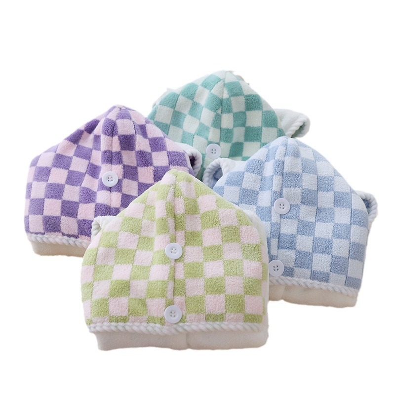 Ženska kapa za sušenje kose, karirani uzorak, fleece, brzo sušenje, 120D obična tkanina, 80–99 g