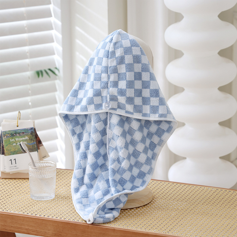 Ženska kapa za sušenje kose, karirani uzorak, fleece, brzo sušenje, 120D obična tkanina, 80–99 g