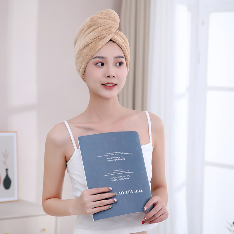 Căciulă de uscare a părului pentru femei, dublu strat, uscare rapidă, pentru păr lung, broderie cu desen animat, fleece coral, jacquard 150D, 80–99 g