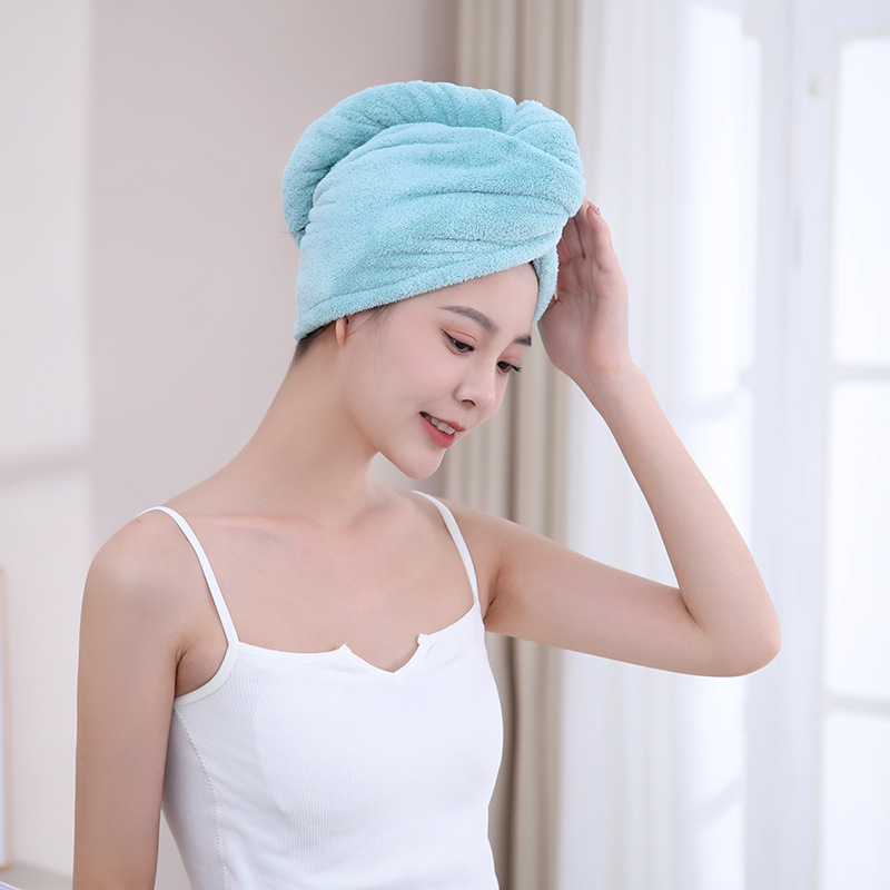 Căciulă de uscare a părului pentru femei, dublu strat, uscare rapidă, pentru păr lung, broderie cu desen animat, fleece coral, jacquard 150D, 80–99 g