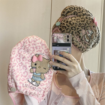Šešir za sušenje kose od coral fleece s leopard uzorkom – 150D, 80–99 g, izšivanje, šivanje i tisak, prilagodljivo