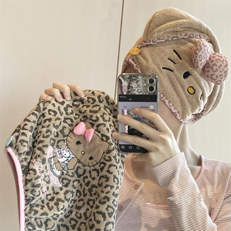Šešir za sušenje kose od coral fleece s leopard uzorkom – 150D, 80–99 g, izšivanje, šivanje i tisak, prilagodljivo