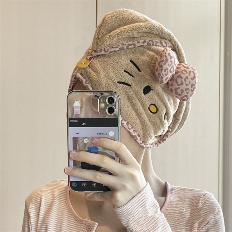 Šešir za sušenje kose od coral fleece s leopard uzorkom – 150D, 80–99 g, izšivanje, šivanje i tisak, prilagodljivo