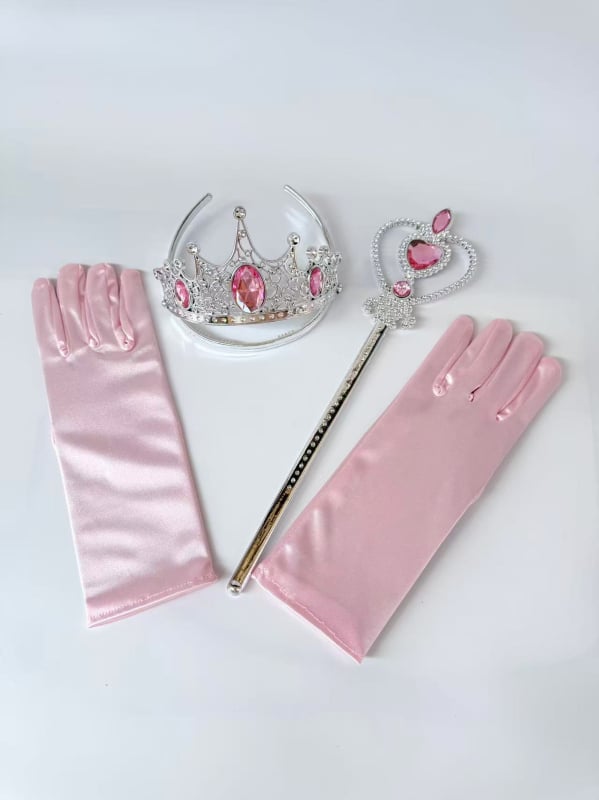Printsesside riietumisekomplekt: kroon, võlupulk, kindad ja marli seelik kristallaktsentidega lastele