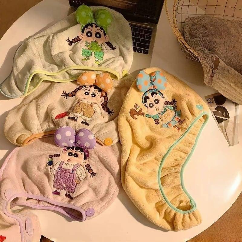 Nova slatka kapa za sušenje kose Crayon Shin-Chan od koralnog velura, za žene, apsorpcijska i mekana tuš kapa za njegu kose, turbán