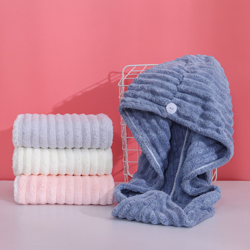 Šešir za sušenje kose za žene; debeli i vrlo upijajući; materijal koralno velvet; pređa 150D; težina 50–79 g; šivana konstrukcija; mogućnost prilagodbe