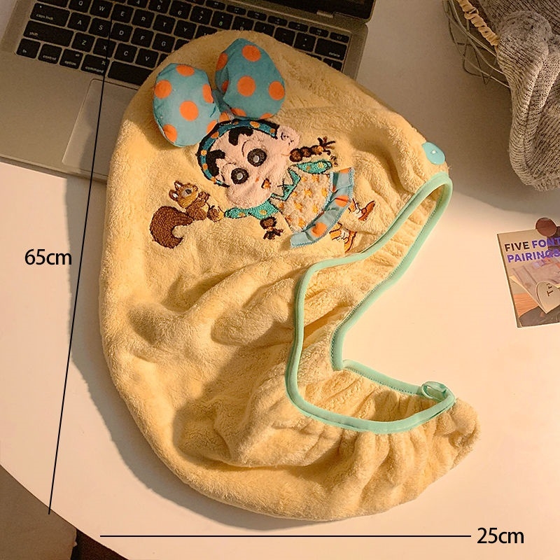 Slatka šivana Shin-Chan kapa za sušenje kose, koralni flis, 150d vlakno, šest vlakana konstrukcija, težina ispod 30 g, 3D mašna turbanu