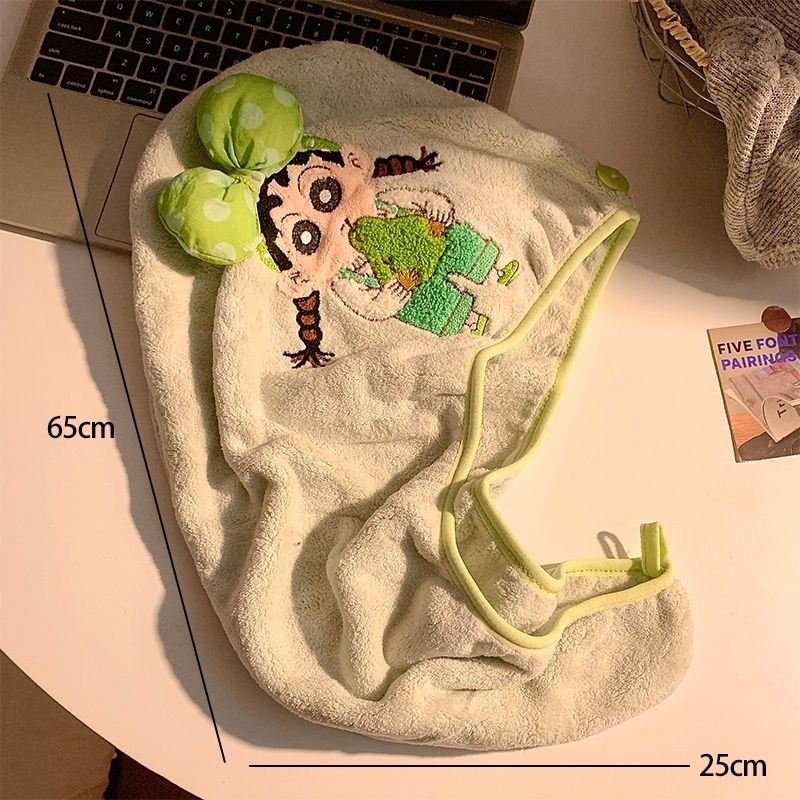 Slatka šivana Shin-Chan kapa za sušenje kose, koralni flis, 150d vlakno, šest vlakana konstrukcija, težina ispod 30 g, 3D mašna turbanu