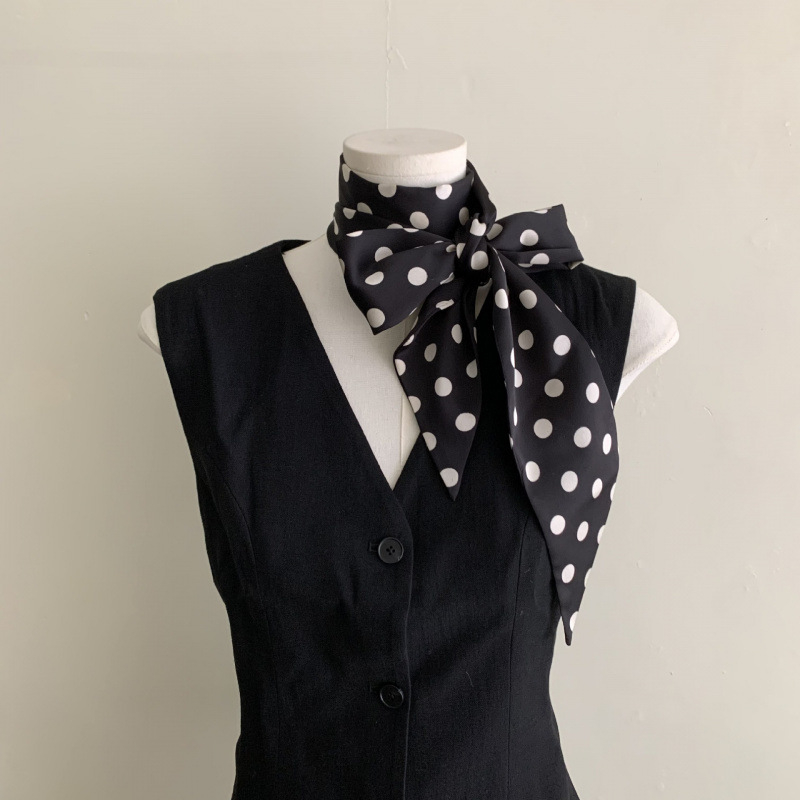 Φουλάρι από συνθετικό μετάξι με πουά μοτίβο, Γαλλικό στυλ, καλοκαίρι, απλή ύφανση, λανσάρισμα άνοιξη 2025