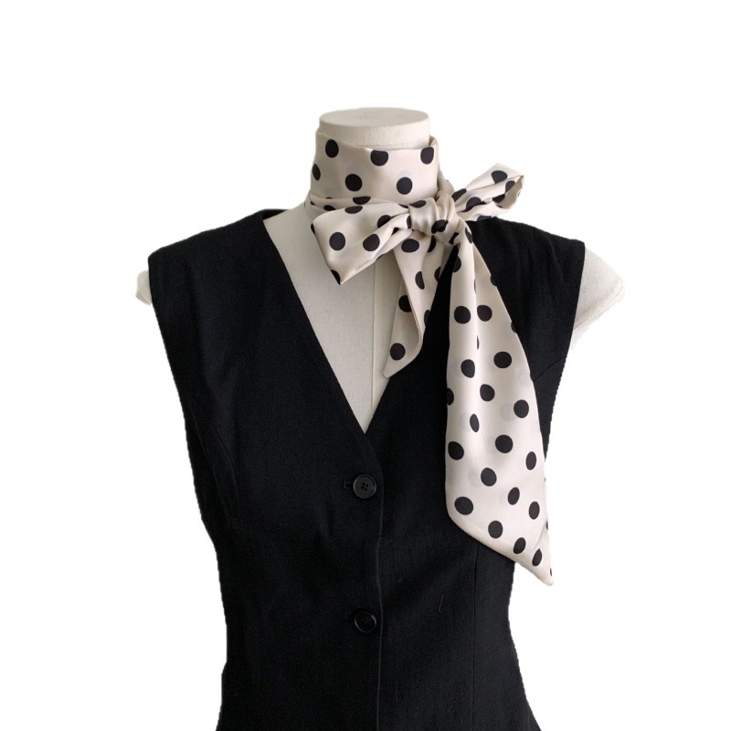 Φουλάρι από συνθετικό μετάξι με πουά μοτίβο, Γαλλικό στυλ, καλοκαίρι, απλή ύφανση, λανσάρισμα άνοιξη 2025