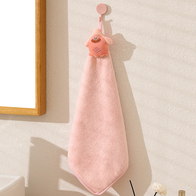 Ručnik za ruke od coral fleece, upijajući, kvadratnog oblika, za kuhinju i kupaonicu, s vezom i obrubom, 30–50 g, 150D